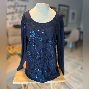 Ann Taylor Midnight Blue Sequin Long Sleeve Top